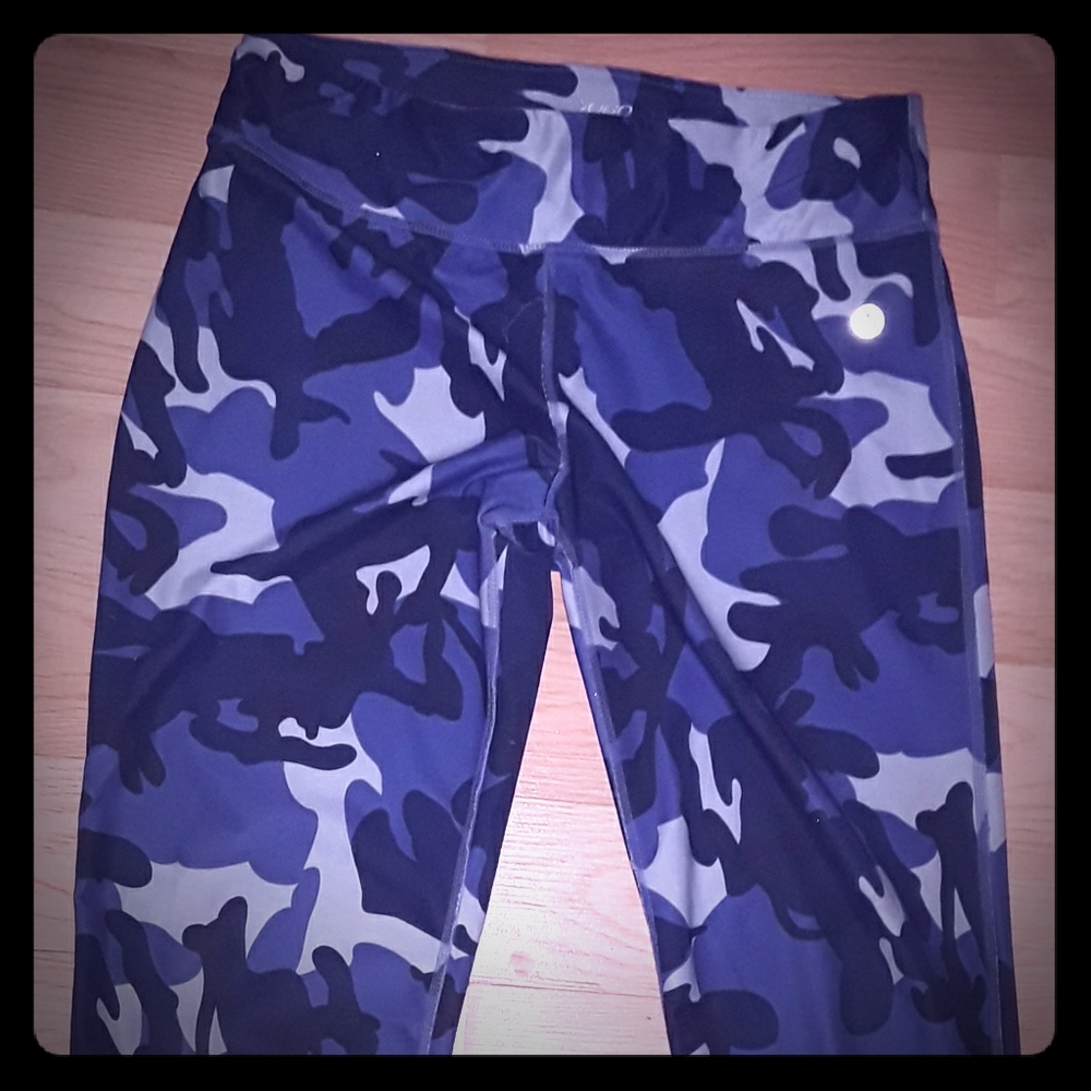 Blue camo print workout pants